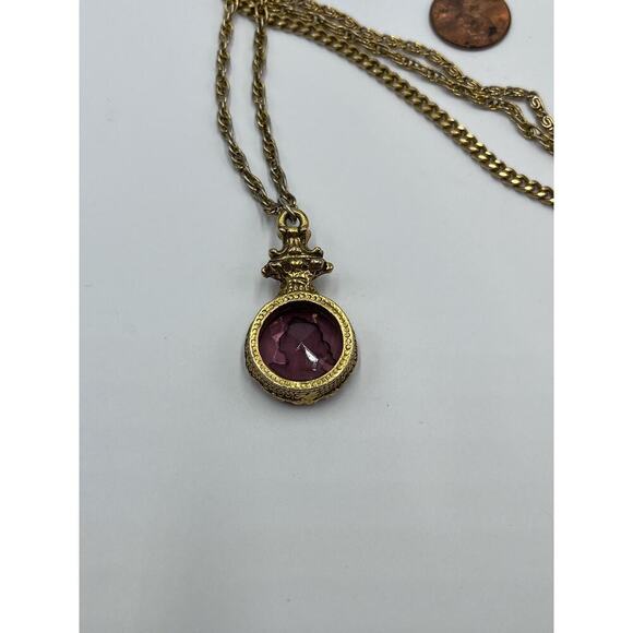 Goldette Vintage Purple Glass Intaglio Cameo Silhouette 3 Strand Chain Necklace - Picture 16 of 16